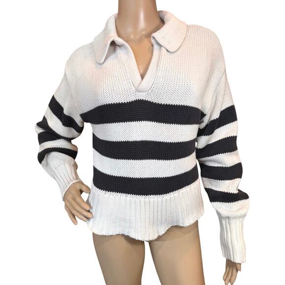 Pistola Arlo Polo Cropped Chunky Knit Sweater Size XS Striped Boxy Comfy Preppy - Picture 2 of 14